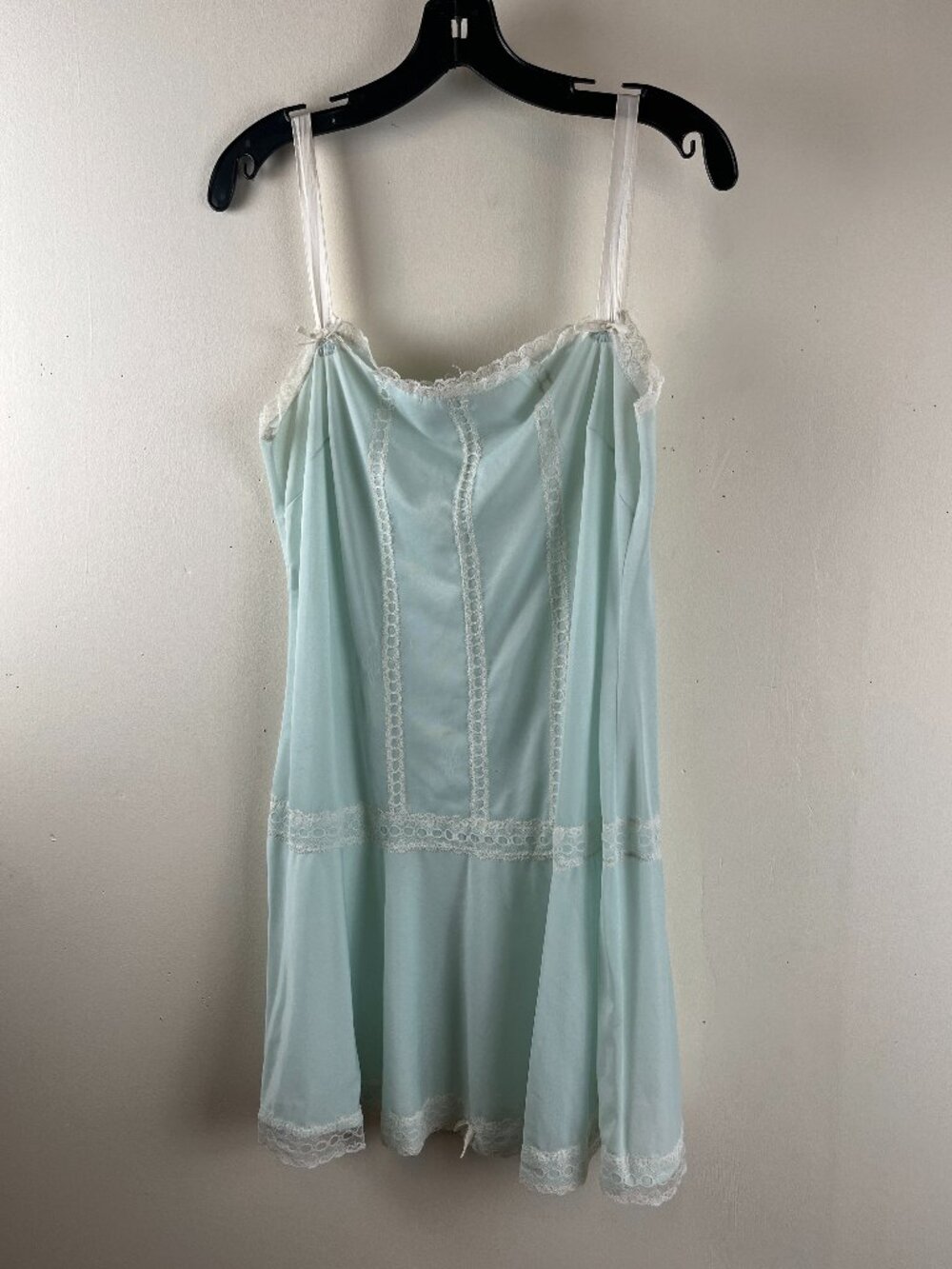 Vintage Cravat Of France Blue Drop-Waist Chemise Slip Dress With Lace Trim S/M